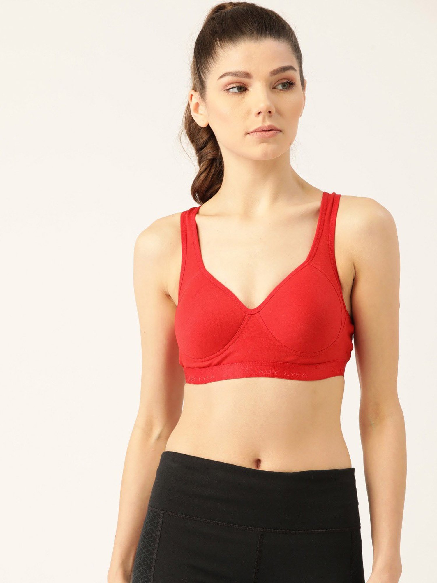 Lady Lyka Red Non Wired Padded Sports Bra