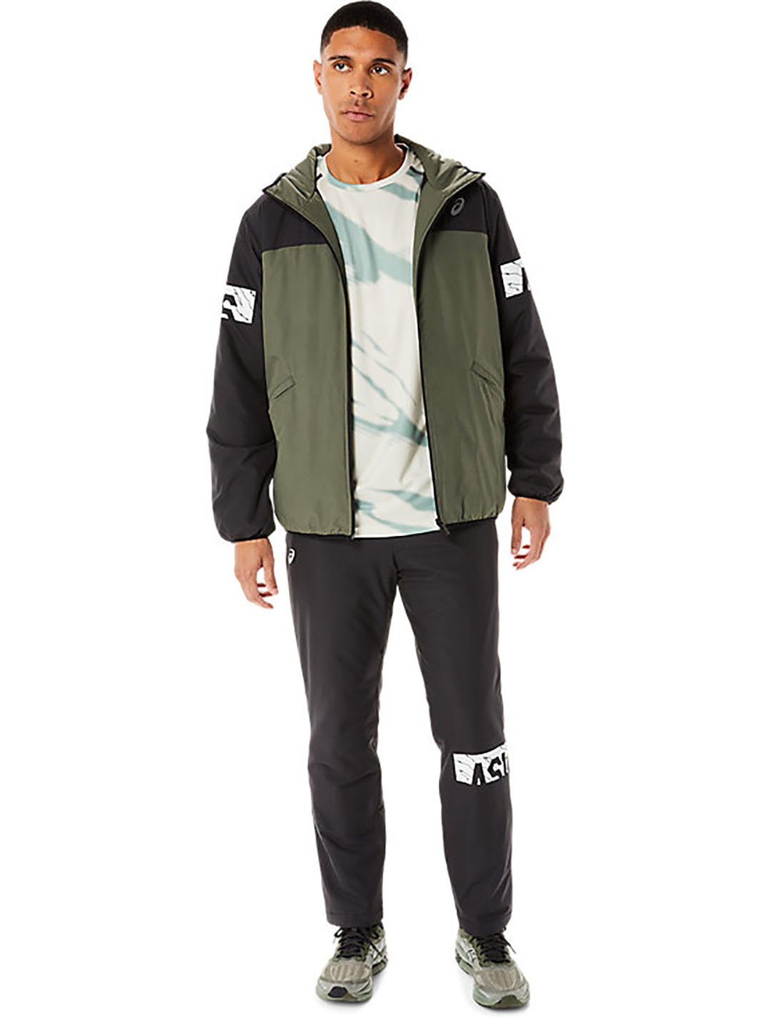 Asics Olive & Black Regular Fit Colour-Block Sports Jacket