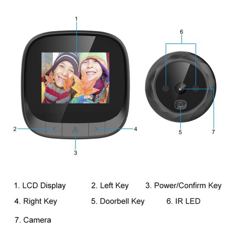 Yijianxi 2.4 Inch HD Color Screen Home Smart Doorbell Wireless Video Doorbell Night Vision Security Camera Electronic Door Viewer