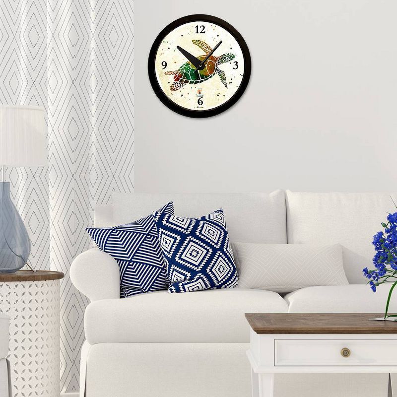 14.5" Artist Series Rich Green Sea Turtle Decorative Clock Black - The Chicago Lighthouse