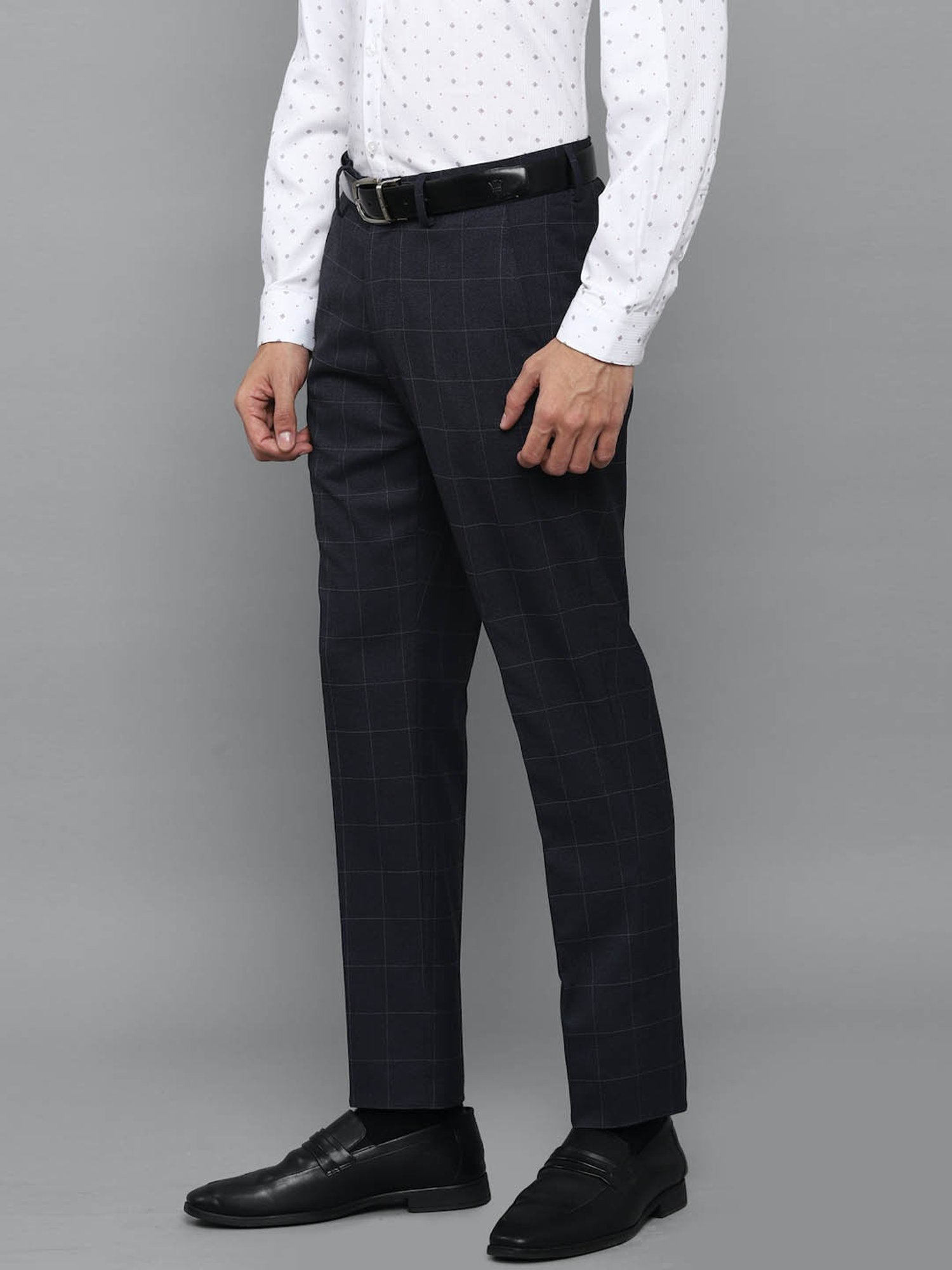 Louis Philippe Black Slim Fit Checks Trousers