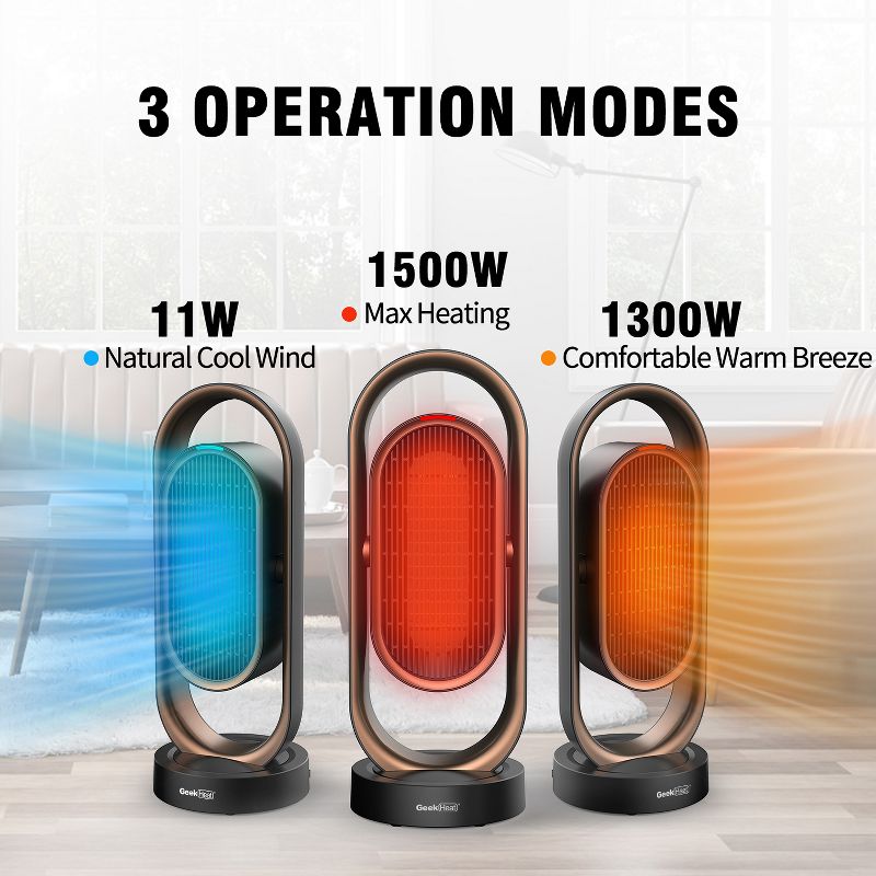 Geek Heat Portable Whole Room Tower Ceramic Heater with Overheat Protection for Home, Office, Living Room, and Bedroom, Black (2 Pack)