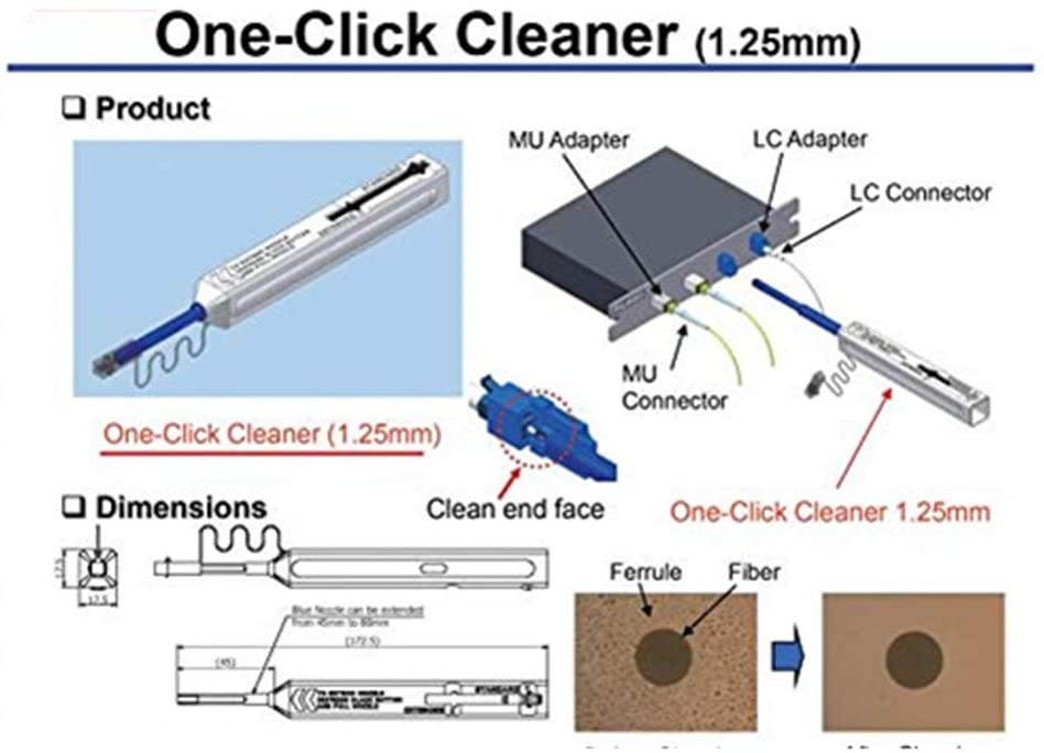Fiber Optic CleanerOnlySimple 1.25mm Ferrules LC/MU Fiber Optic Cleaning Pen FTTH Connector Cleaning Tools with 800+ Times