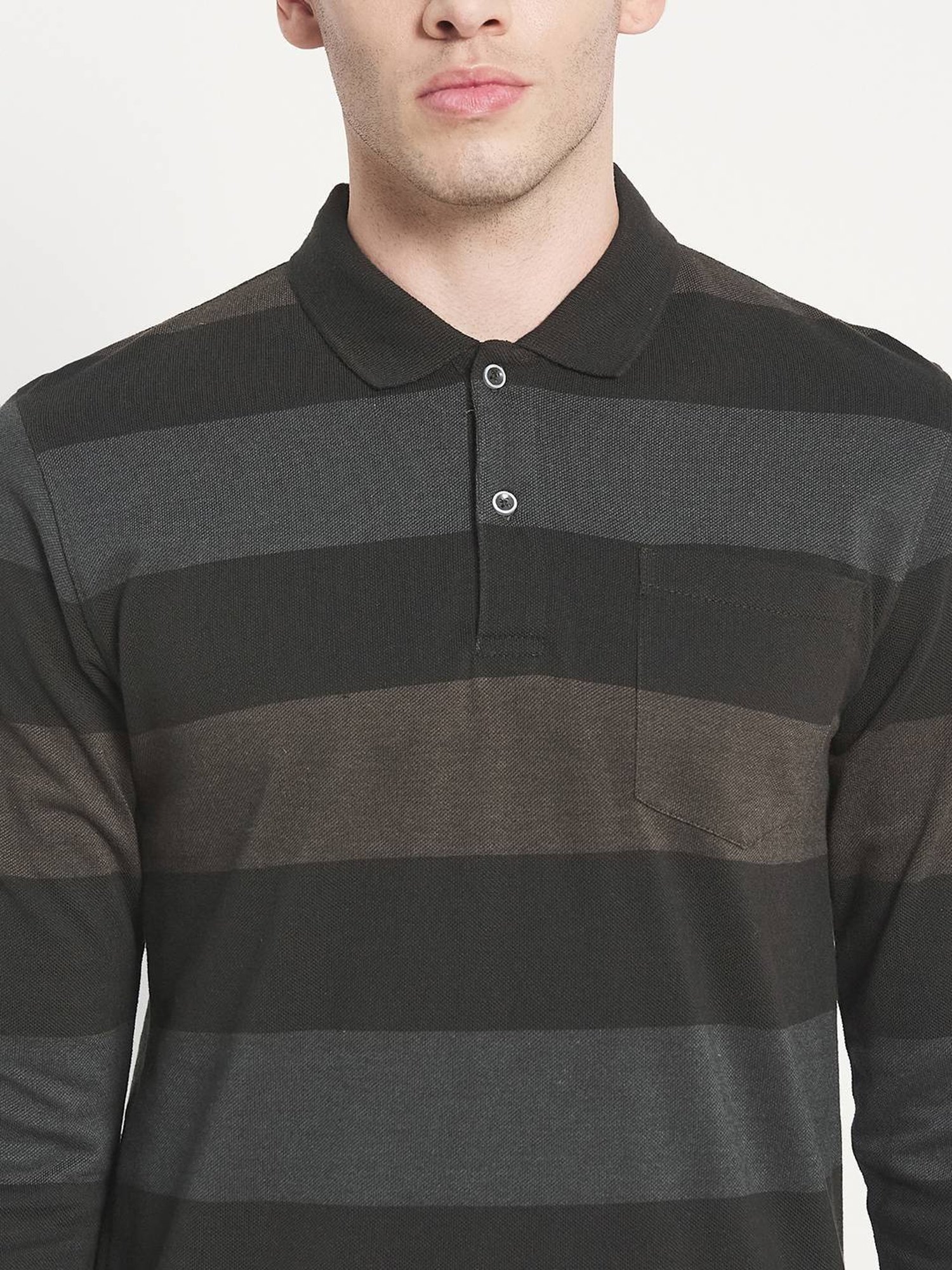 Mettle Olive Cotton Regular Fit Striped Polo T-Shirt