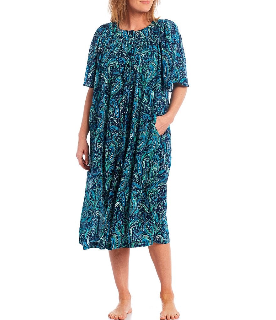 Go Softly Paisley Print Crinkled Henley Neck Patio Dress