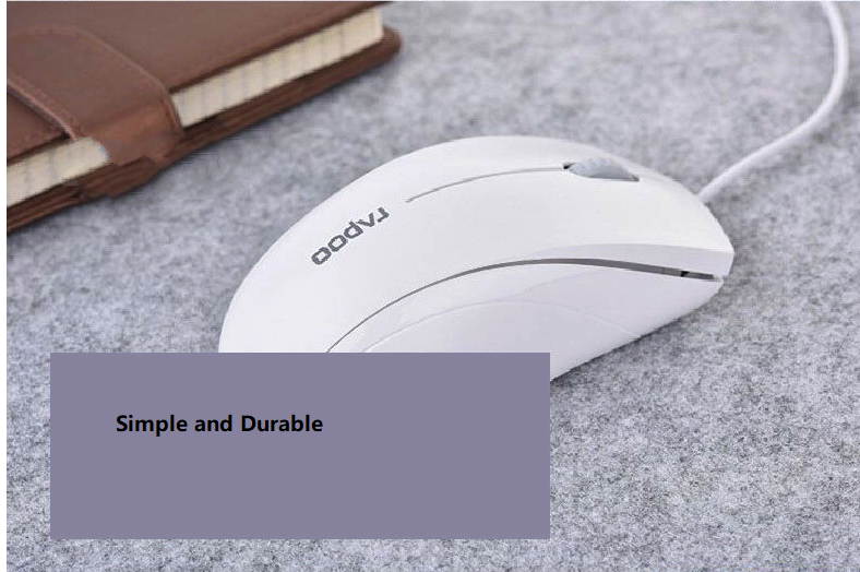 Rapoo N160  Ergonomic Wired White Optical USB Durable Silent Mouse for Office and Gaming, 3 Buttons, Shipped With Big Mouse Pad