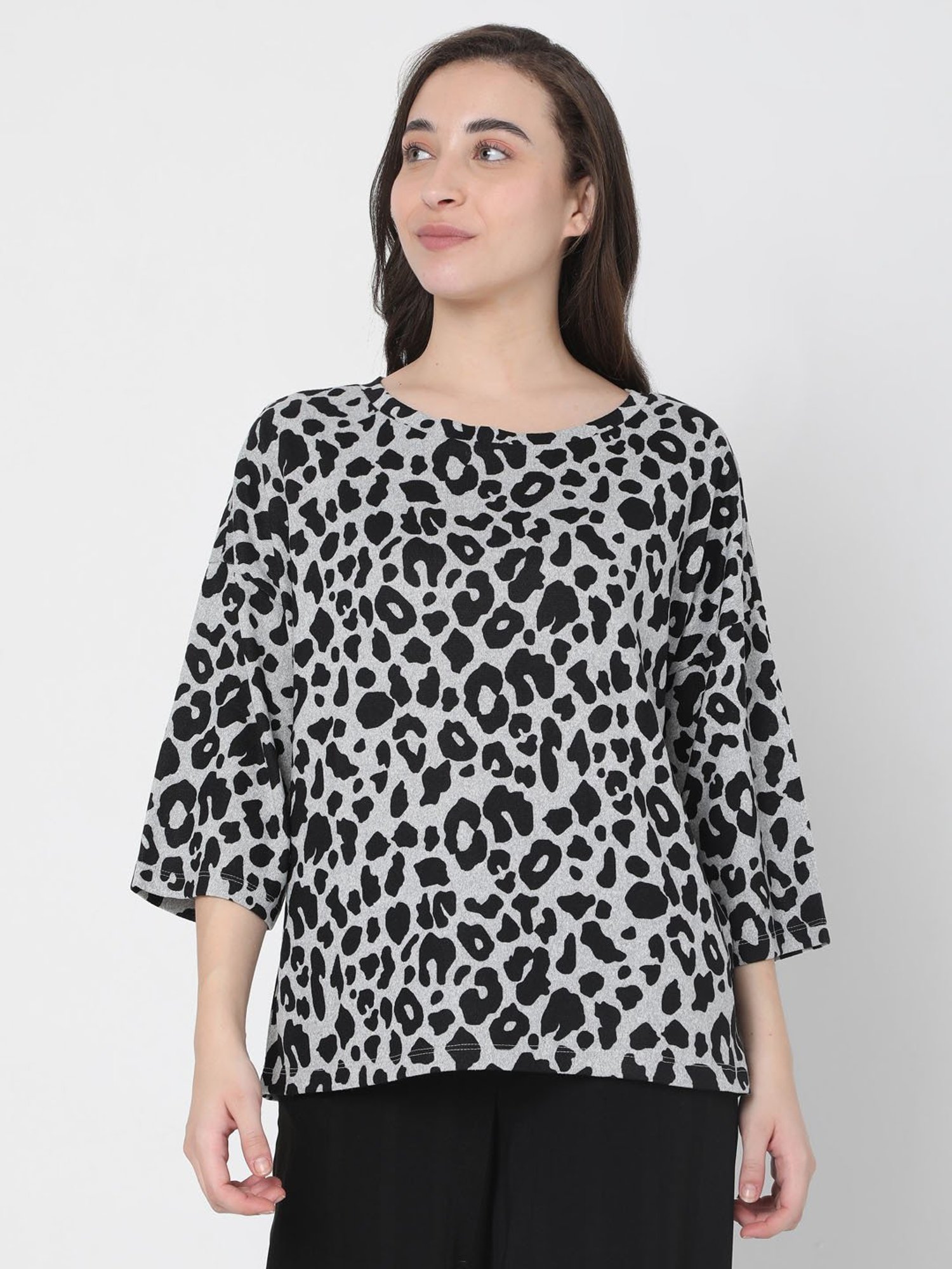 Vero Moda Grey & Black Printed Pullover