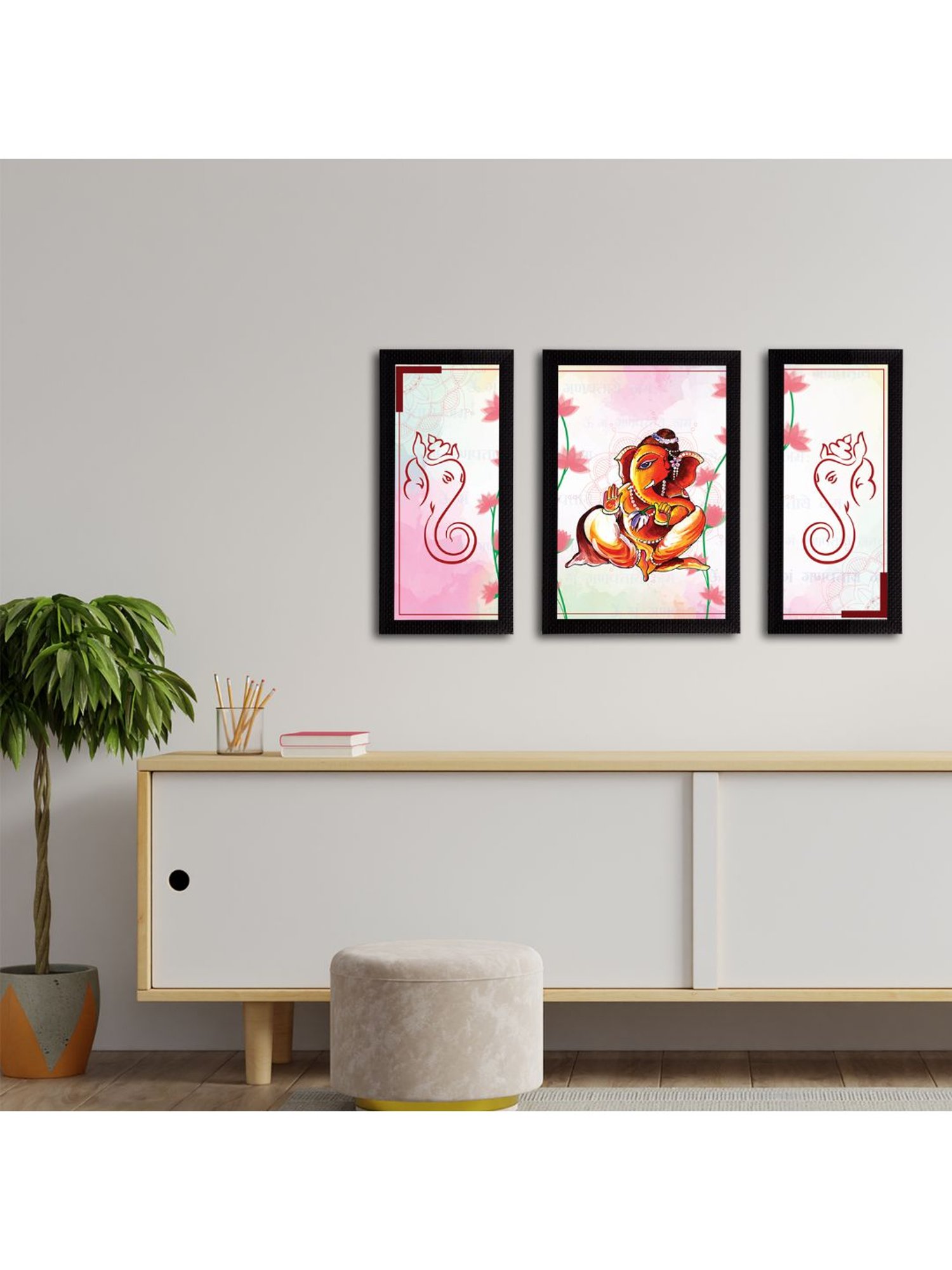eCraftIndia Set of 3 Lord Ganesha Satin Matt Texture UV Art Painting