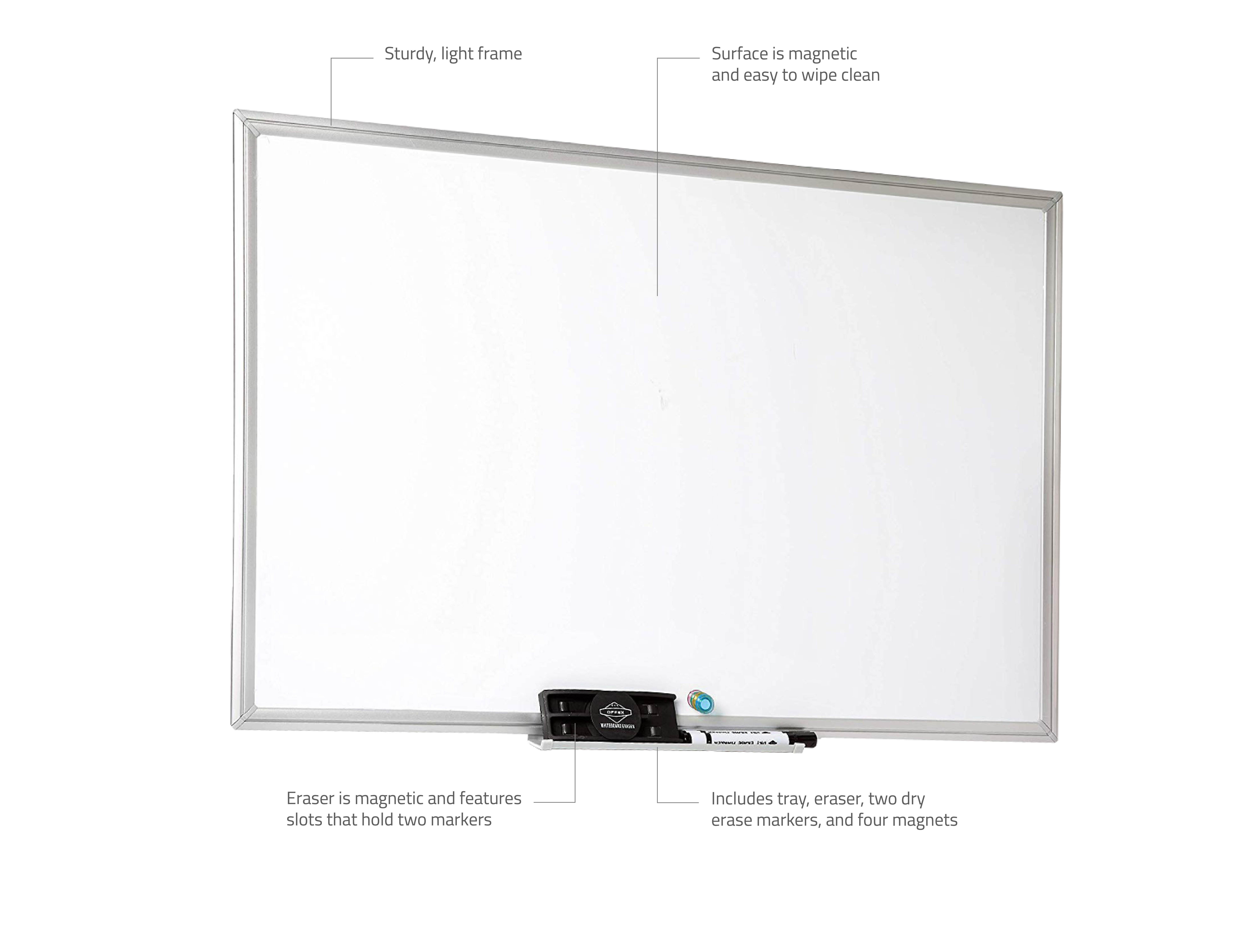 Offex Home Office Wall Mounted Dry Erase Magnetic Whiteboard - 24"H x 36"W