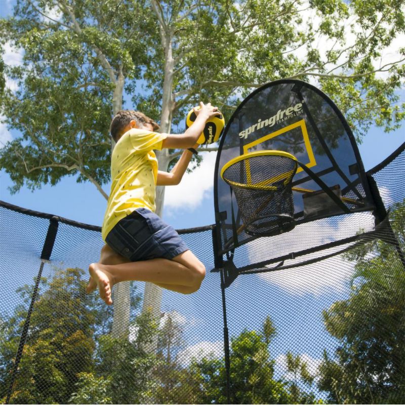 Springfree Trampoline Outdoor Jumping Basketball Backboard Game FlexrHoop Accessory Attachment with Inflatable Ball and Air Pump, Black