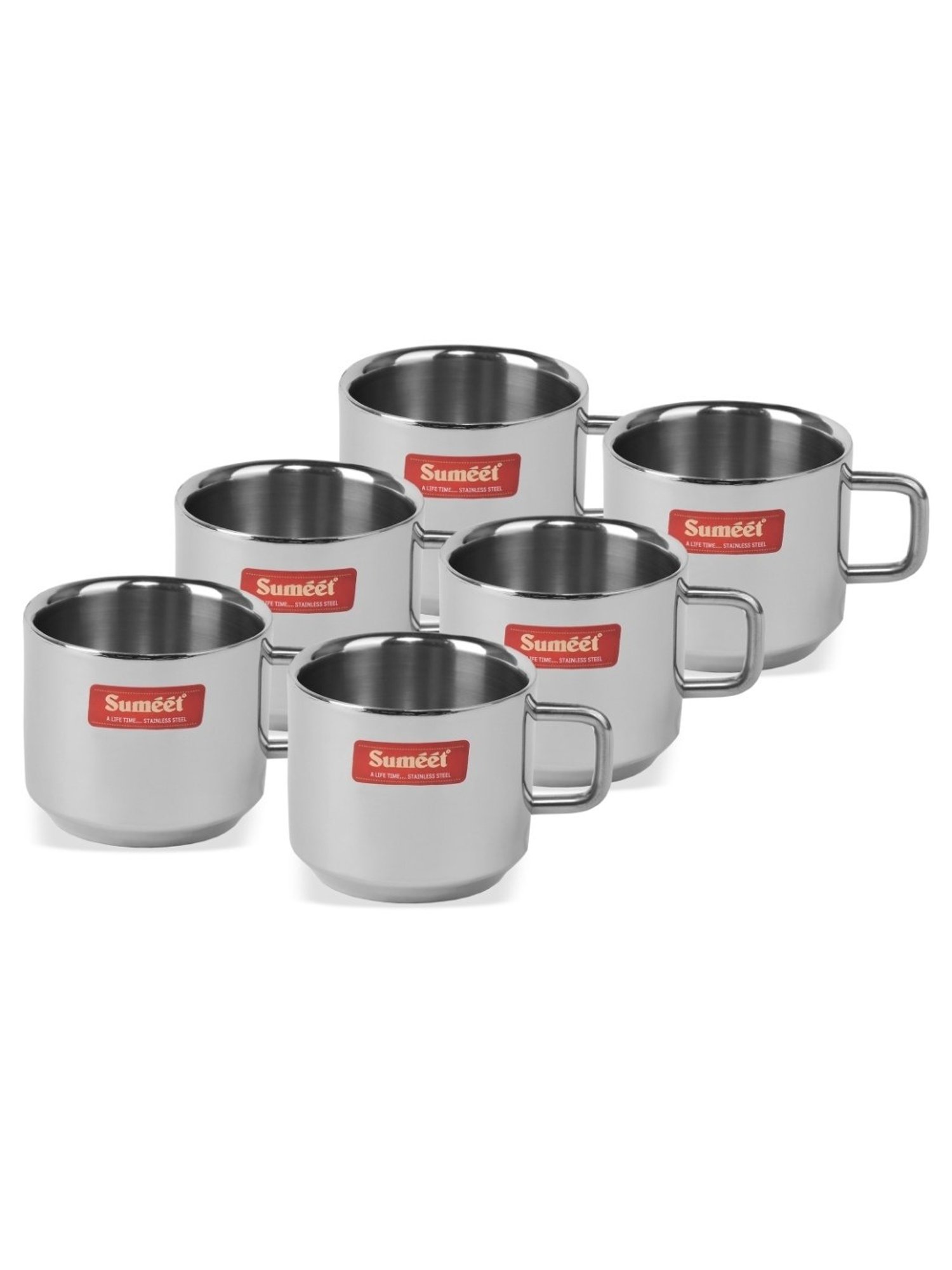 Sumeet Stainless Steel Double Wall Tea and Coffee cups set of 6Pcs (120 Ml Each)