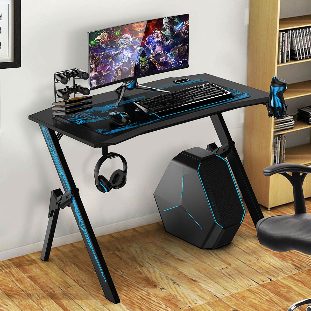 43" Ergonomic Gaming Computer Office Gamer Desk Table W/ Cup Holder Headphone