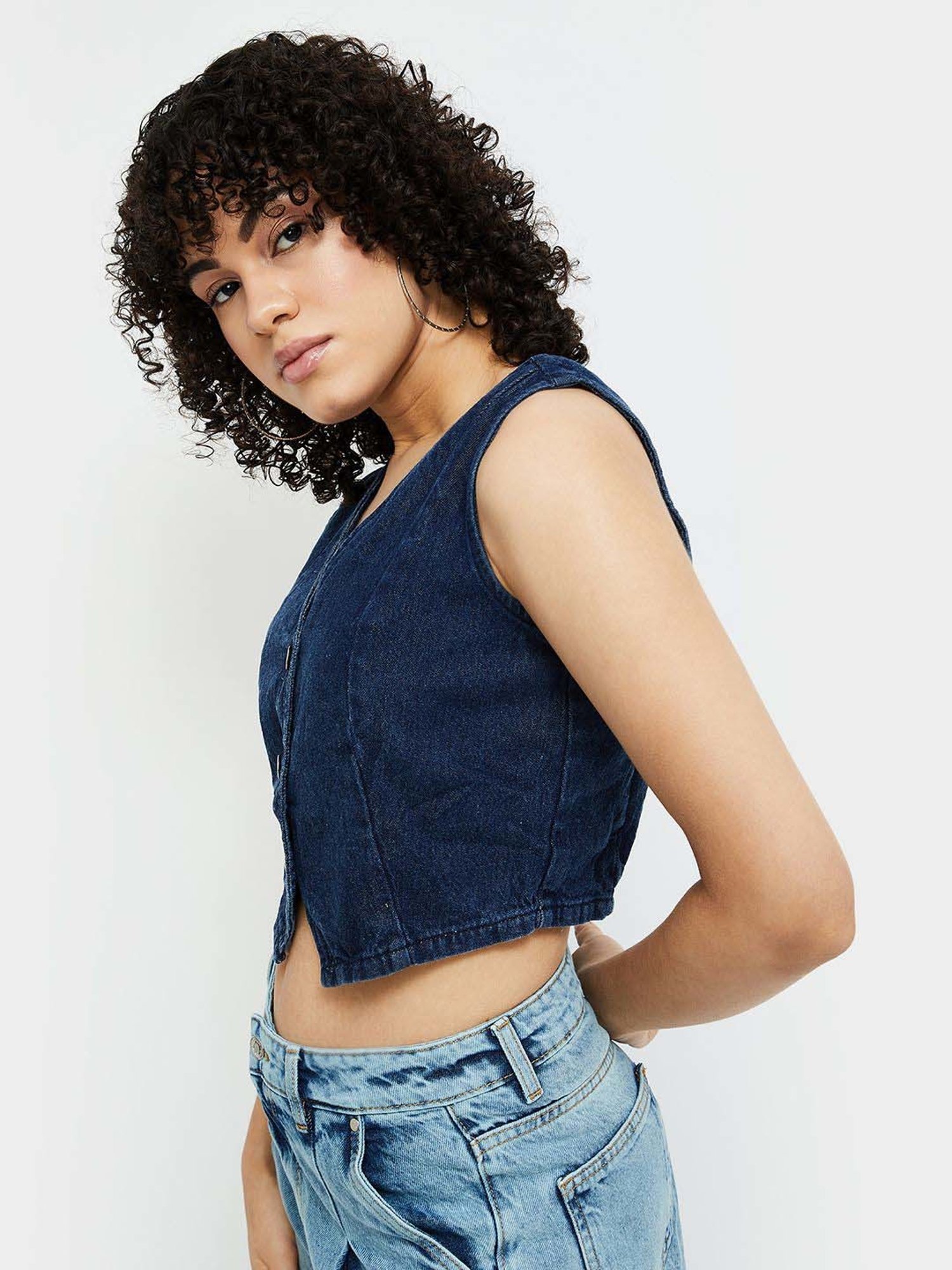 Ginger by Lifestyle Denim Blue Cotton Crop Jacket