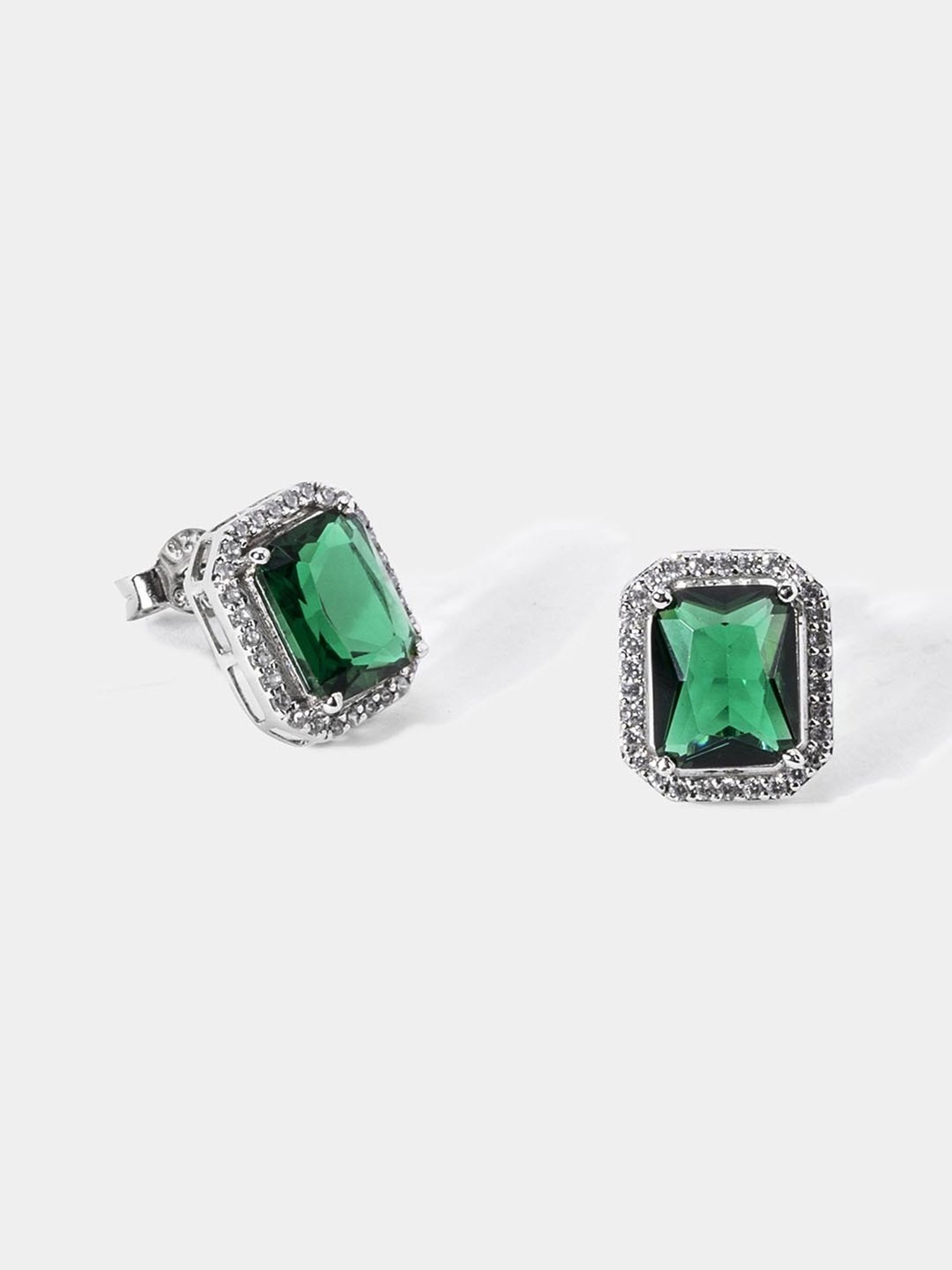 March by FableStreet Sterling Silver Green Zircon Stud Earrings for Women