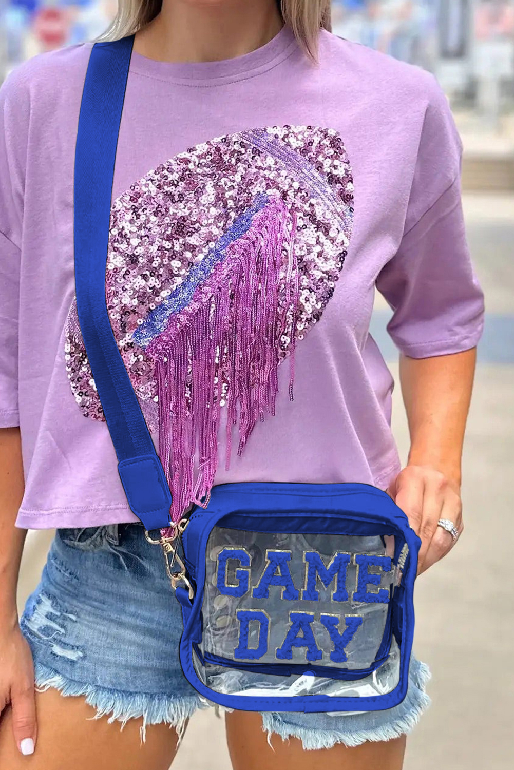 Dark Blue Chenille GAME DAY Pattern Clear Bag