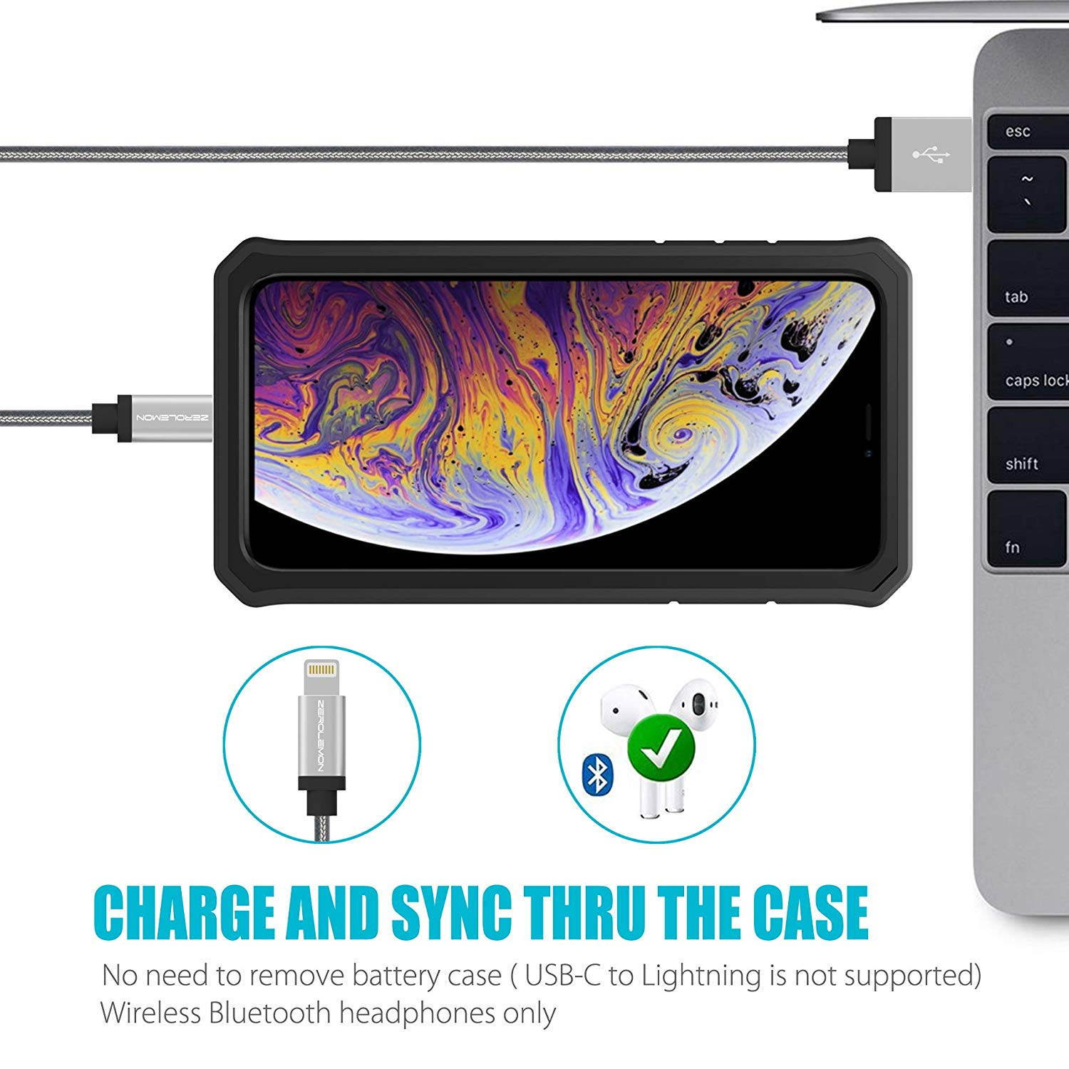 iPhone Xs Max Battery Case, ZeroLemon 8000mAh 6.5inches Rugged Juicer Extended Rechargeable Battery with TPU Case for iPhone Xs Max - Black