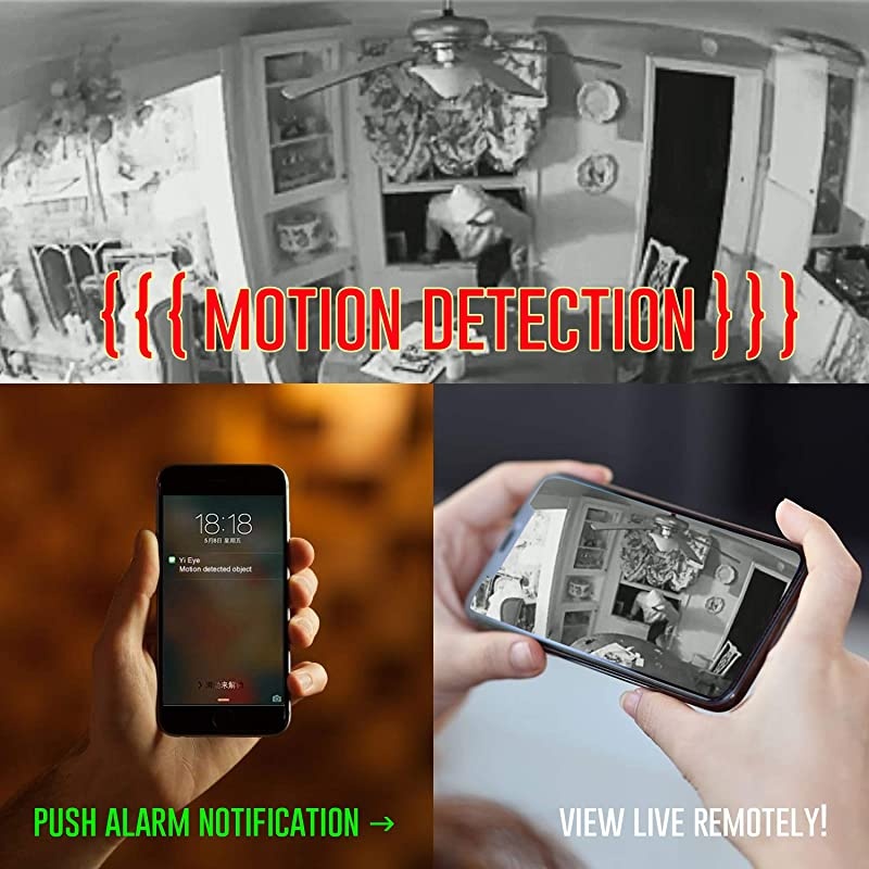 Smoke Detector 32Gb Included WiFi Motion Detection Hidden Surveillance Camera Night Vision w. 180 Days Standby Battery & Magnetic Pads Recessed Light Trim Installation Tool (Downview)