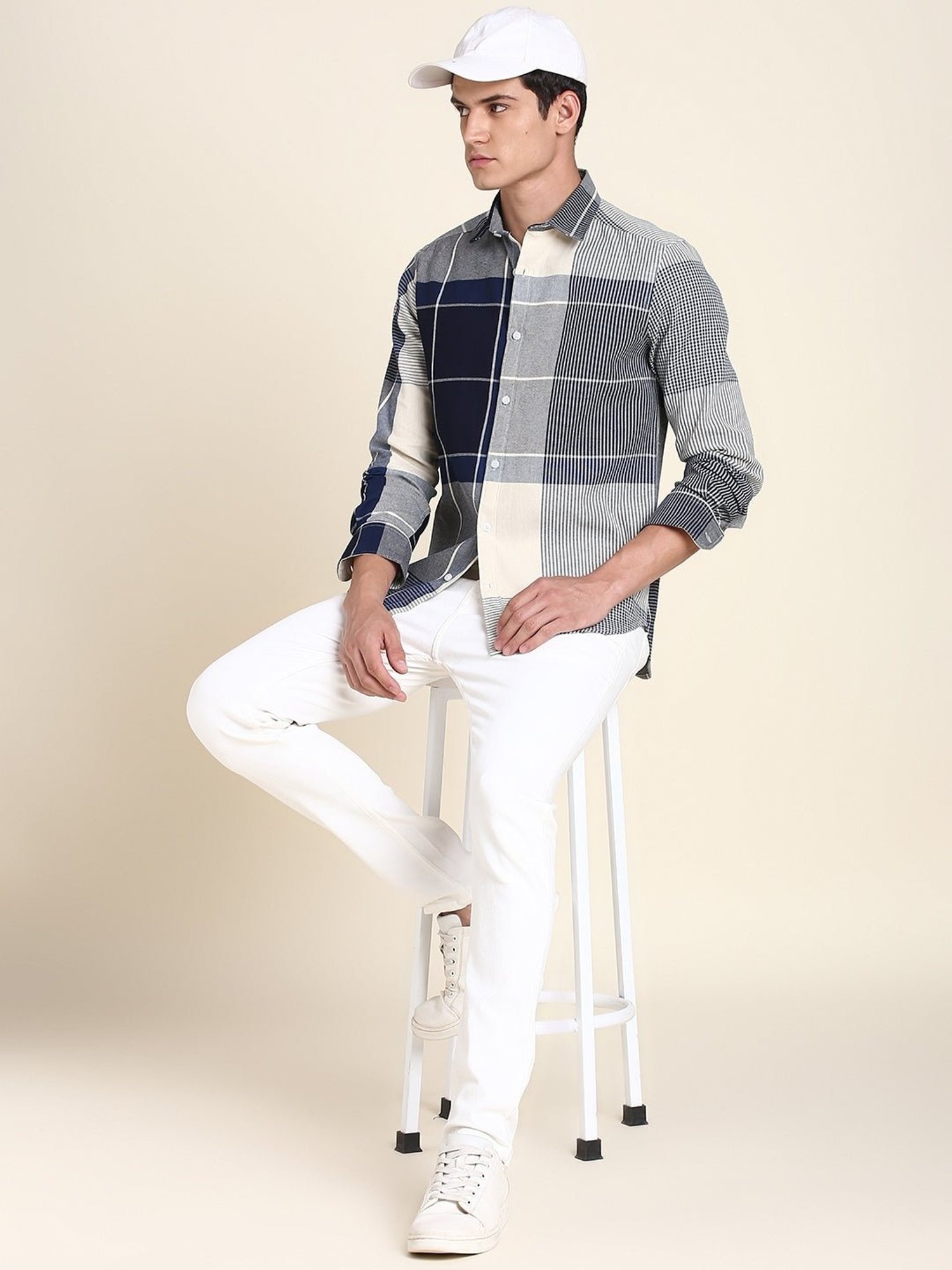 Dennis Lingo Charcoal Cotton Slim Fit Checks Shirt