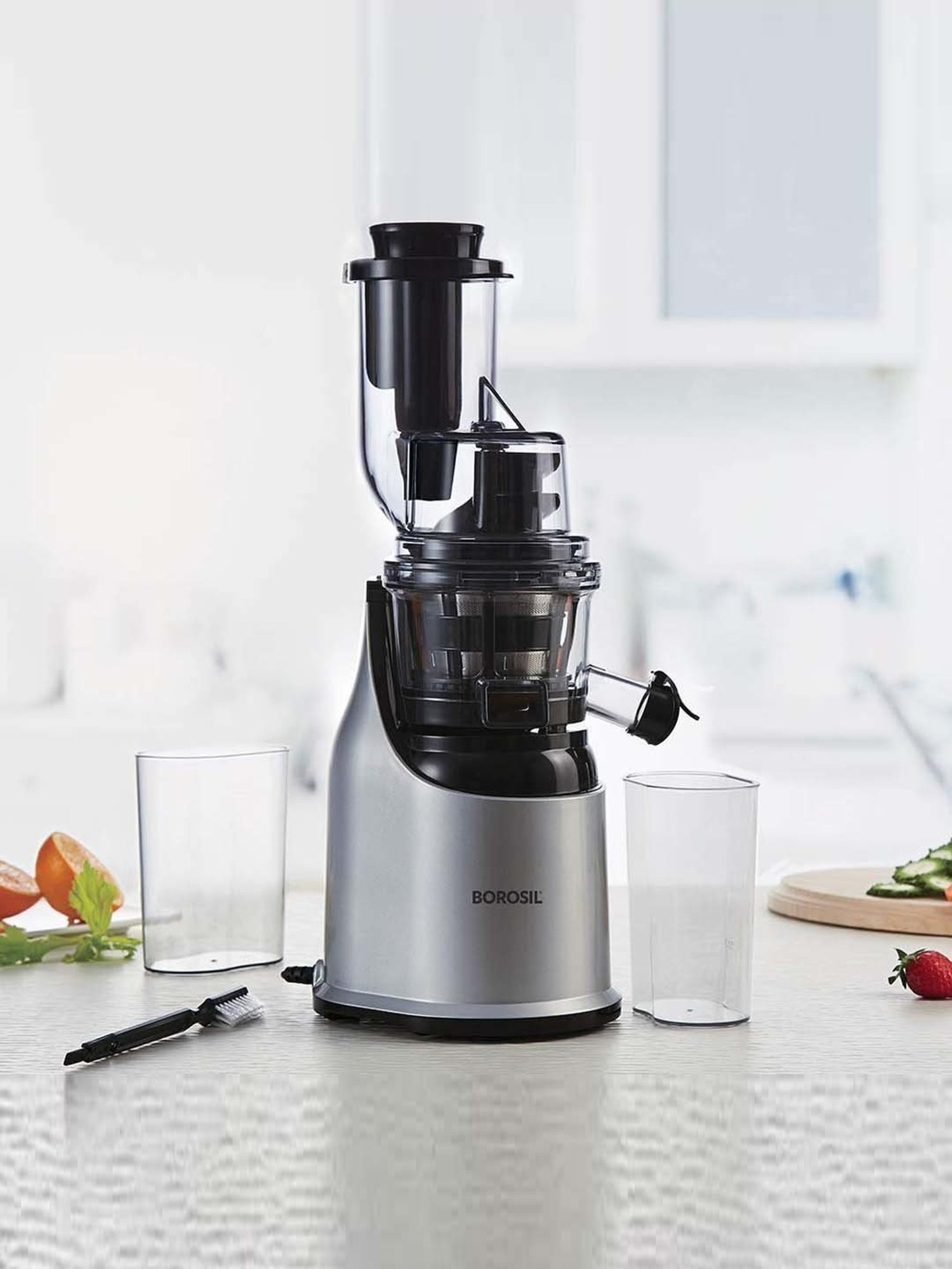 Borosil Health Pro Silver Plastic 200W Cold Press Slow Juicer