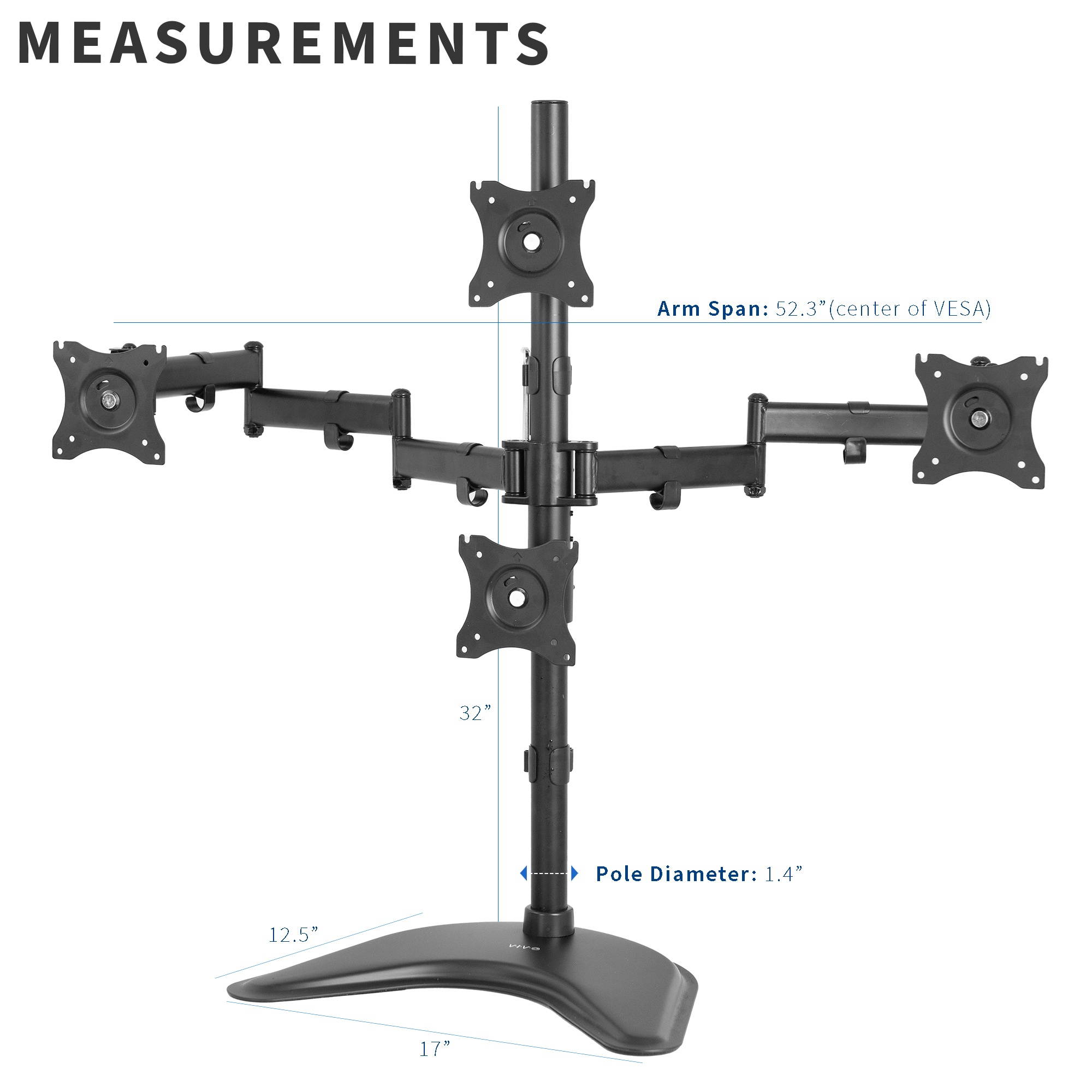 VIVO Quad LCD Monitor Desk Stand Mount Free-Standing 3 + 1 = 4 Screens up to 24" (STAND-V004Z)
