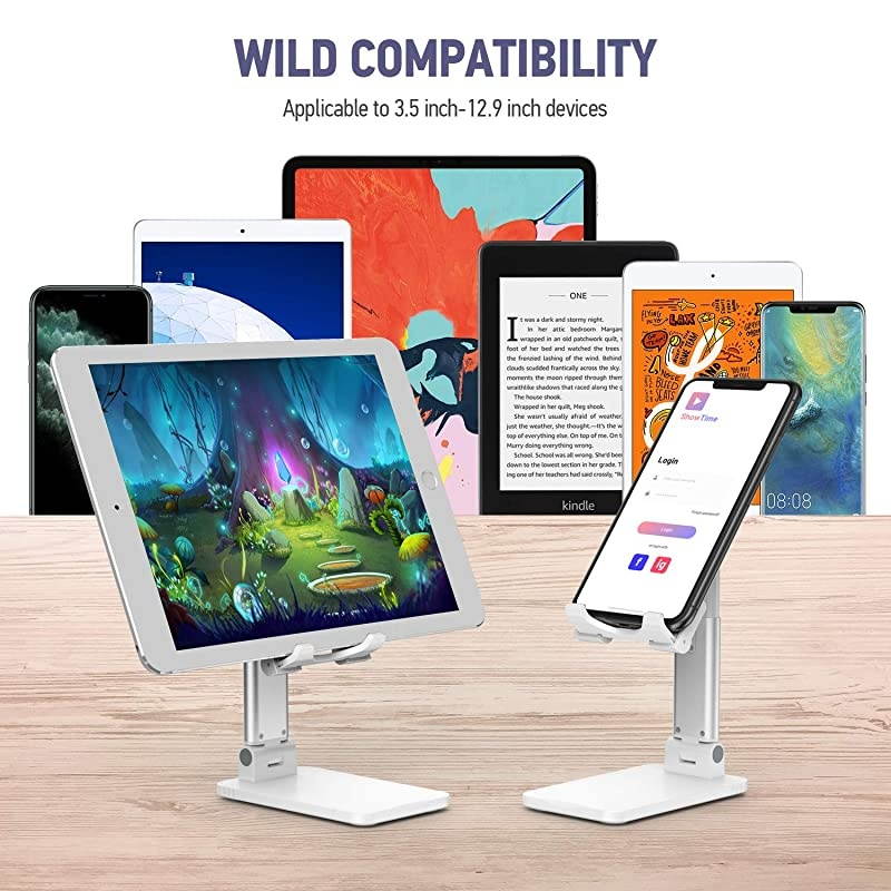 Cell Phone Stand  Angle Height Adjustable Cell Phone Stand for Desk Thick Case Friendly Phone Holder Stand for Desk Compatible with All Mobile Phones White