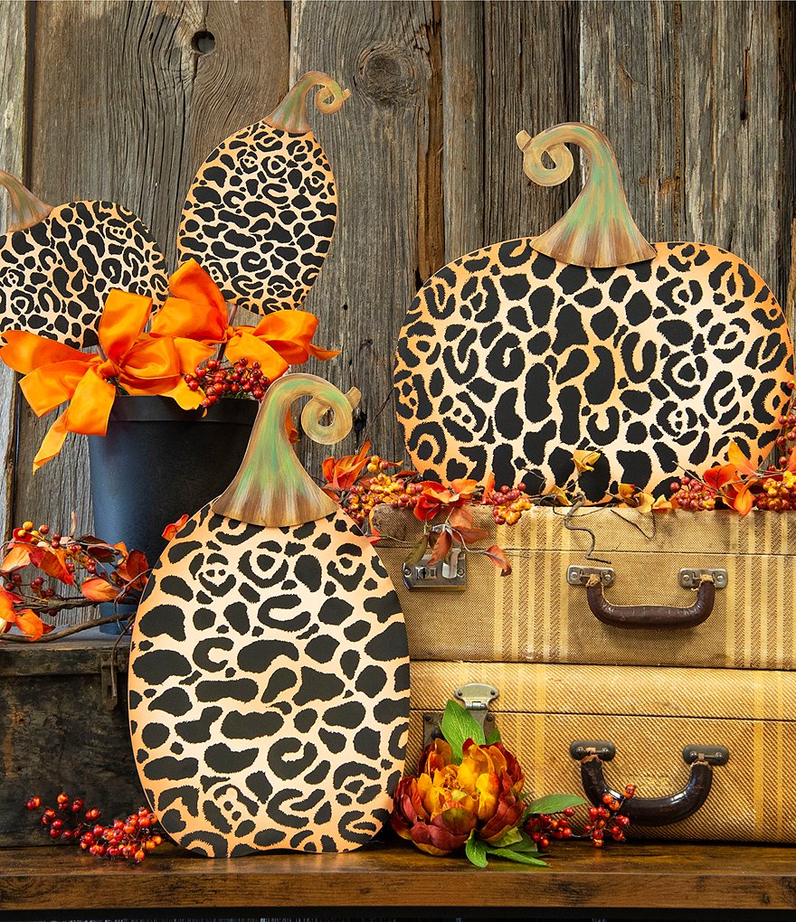The Round Top Collection Festive Fall Collection Short Classic Leopard Pumpkin Metal Sign
