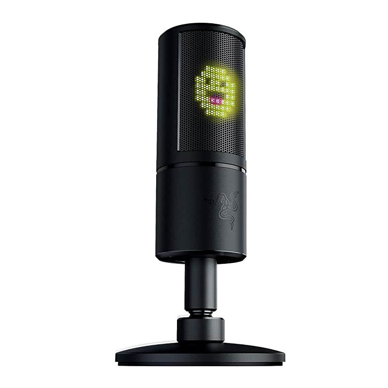 Seiren Emote Streaming Microphone: 8-bit Emoticon LED Display, Stream Reactive Emoticons, Hypercardioid Condenser Mic, Built-in Shock Mount, Height & Angle Adjustable Stand, Classic Black