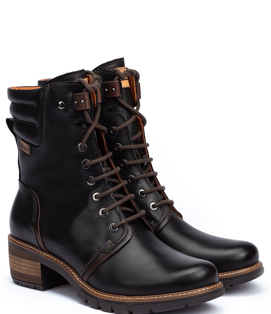 Pikolinos San Sebastian W1T Leather Lace-Up Block Heel Booties
