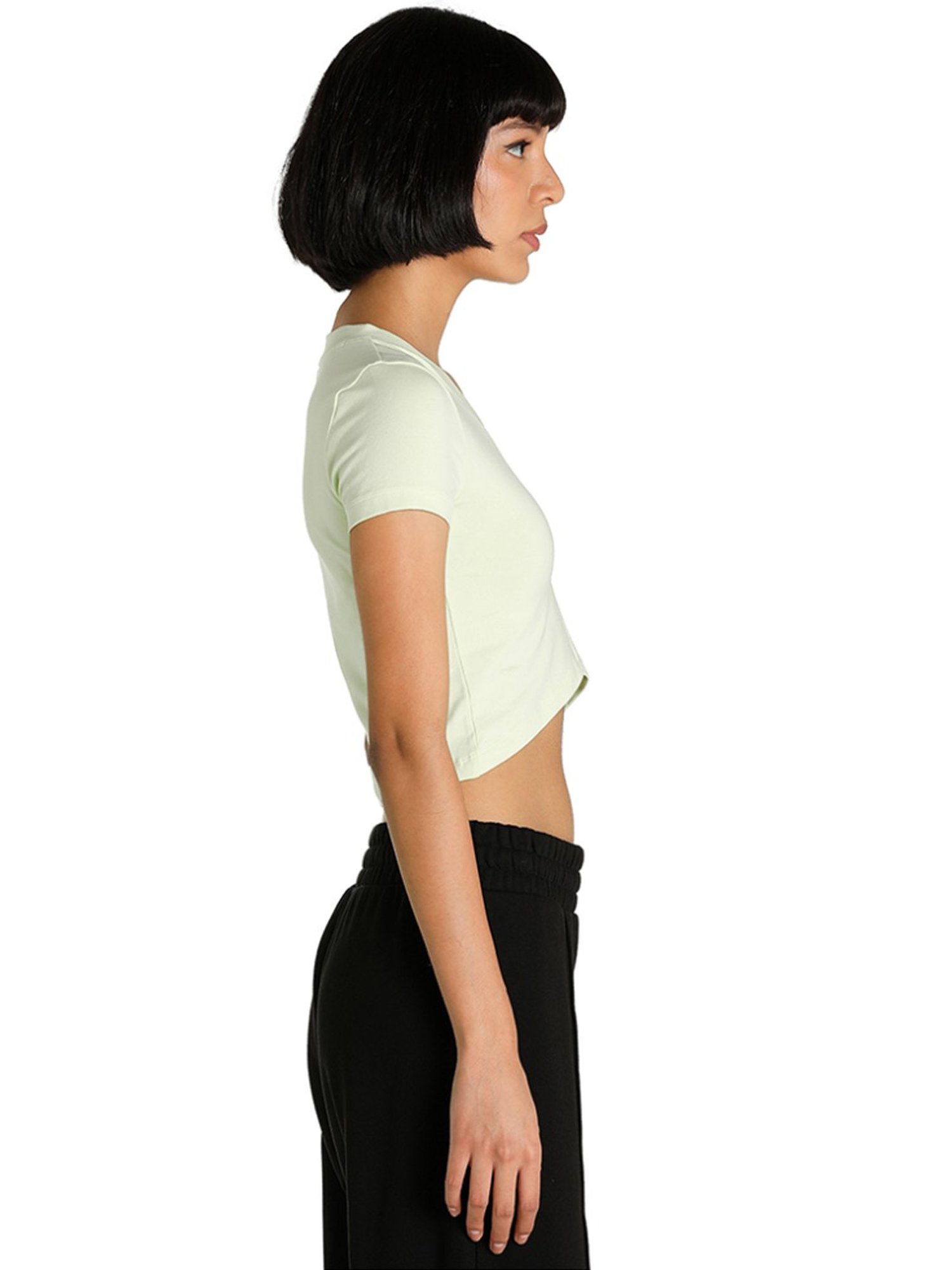 Puma Classics Sage Green Cotton Logo Crop T-Shirt