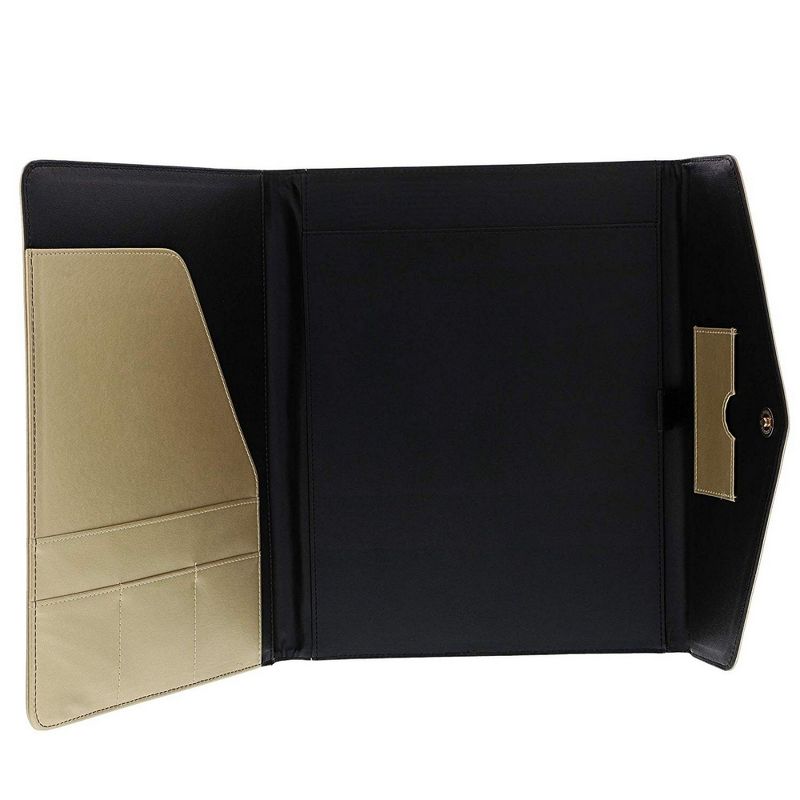 PU Leather Business Padfolio, Portfolio Folder with Pockets Holds Pens, Letter Size Notepad, Business Cards for Interview & Legal Document, Gold