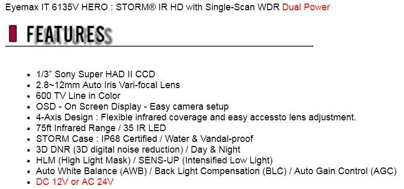CCTV Eyemax STORM Series IT 6139V IR HD with WDR Dual Power 2.8-12mm Security Camera