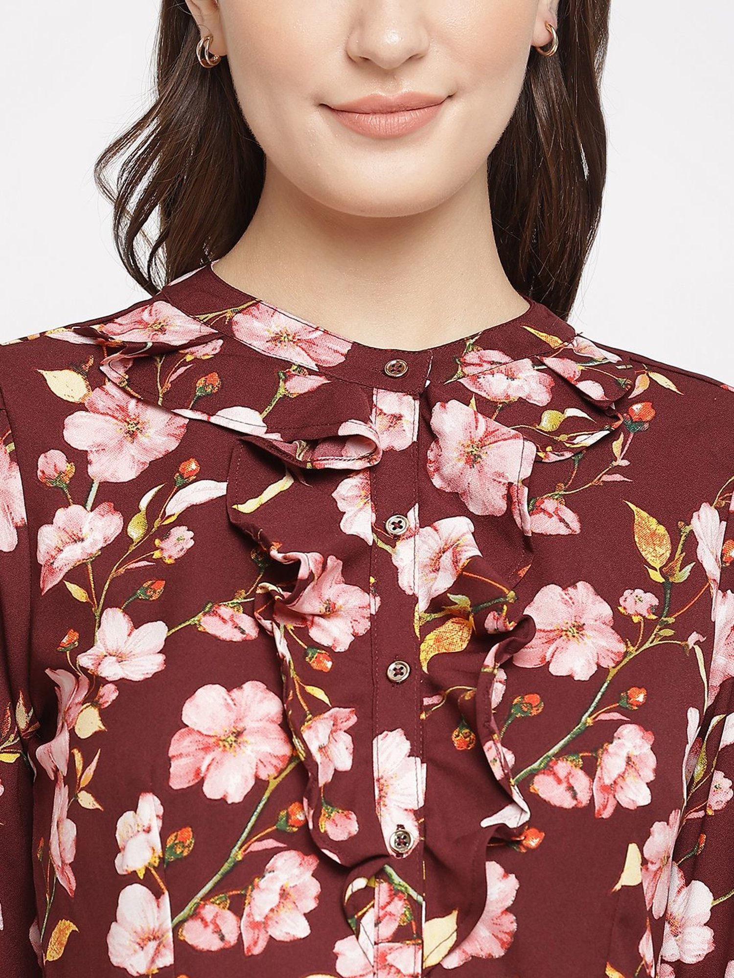 Latin Quarters Maroon Floral Printed Top