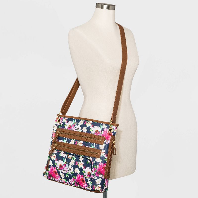 Bueno Floral Print Zip Closure Shoulder Bag - Navy