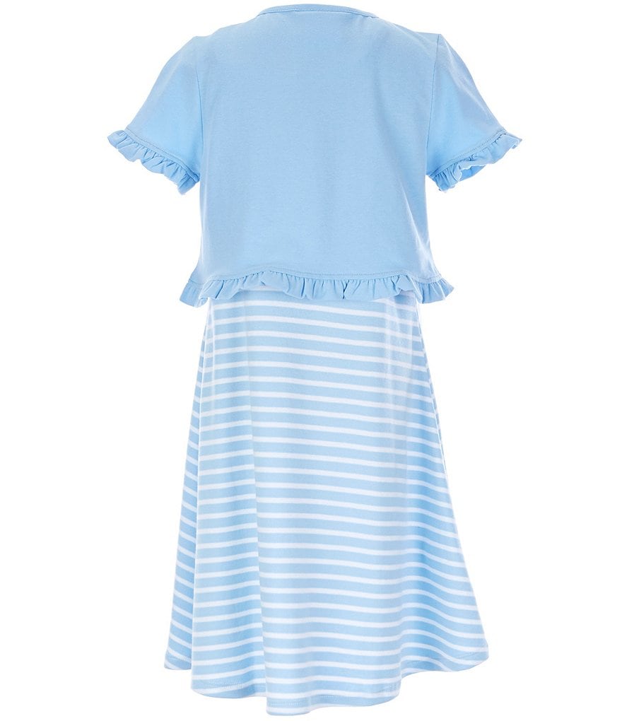 Rare Editions Big Girls 7-16 Short-Sleeve Shrug & Lace-Yoke Striped Shift Dress Set