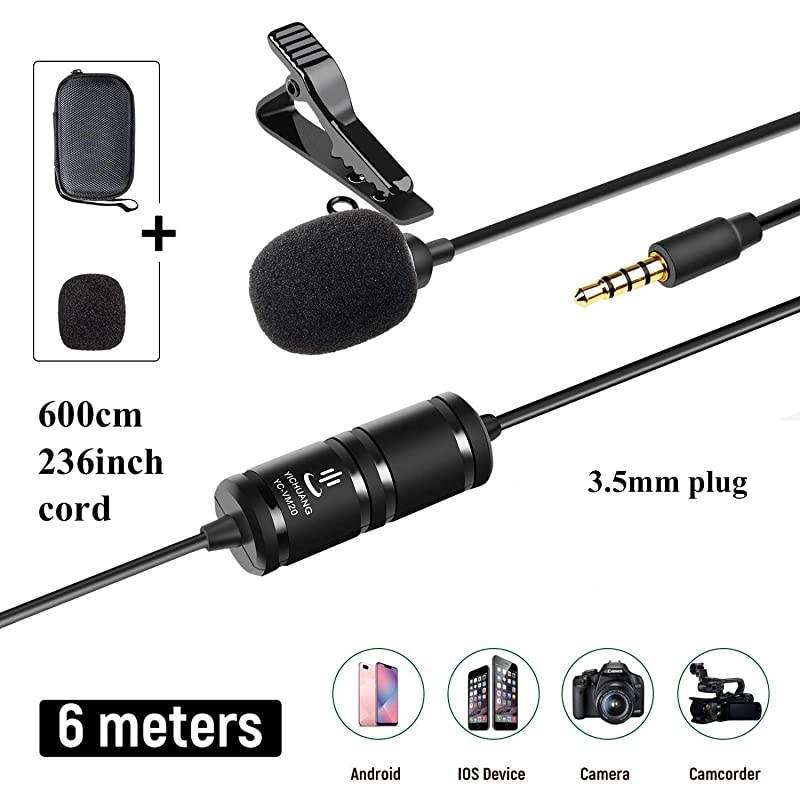 Microphone for iPhone Android Smartphone PC Computer 35mm Jack Condenser Lapel Mic Easy Clipon Recording Mic for YouTube Vlog Singing 19 Feet Cord