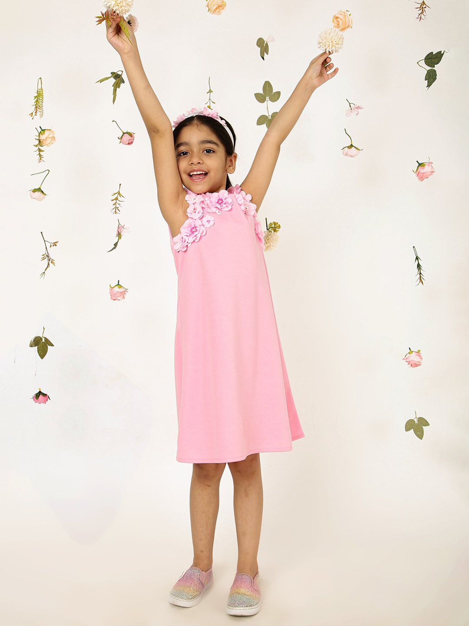 A Little Fable Girls Pink Applique Dress