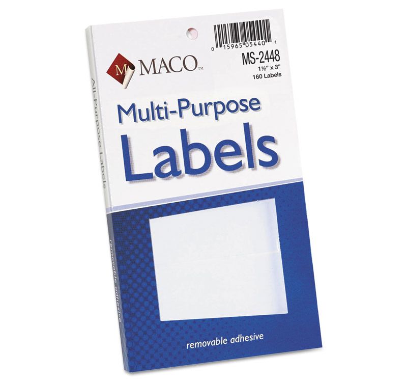 MACO Multi-Purpose Self-Adhesive Removable Labels 1 1/2 x 3 White 160/Pack MS2448