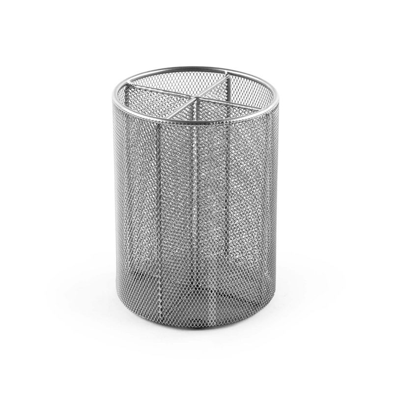 Design Ideas Four Compartments Utensil Cup - Kitchen Utensil Holder- Silver Mesh, 6" x 6" x 8"