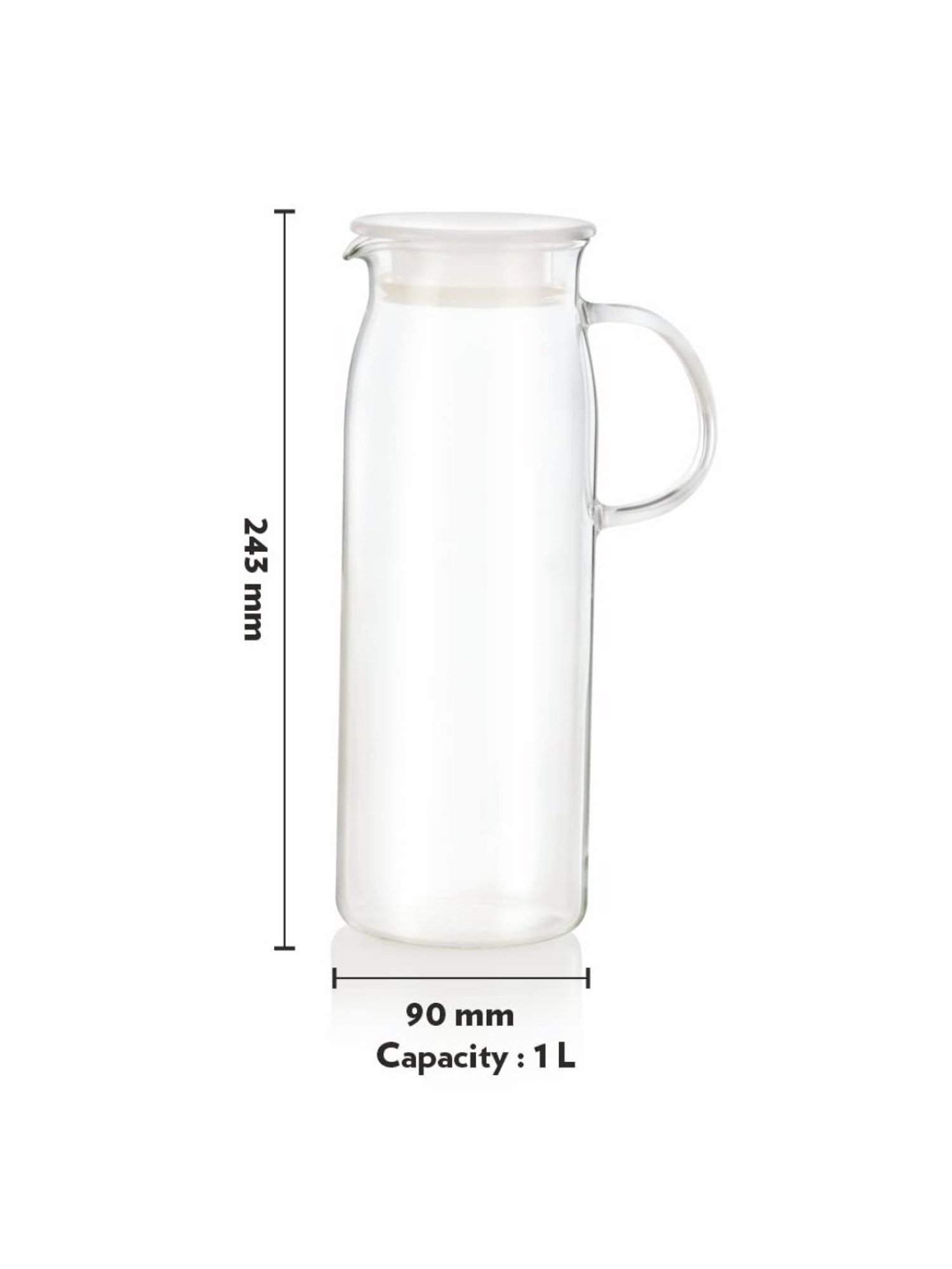 Borosil Clear Glass Jug with Glasses, Set of 7, 1 Glass Jug 600 ml, 6 Glasses 295ml Each