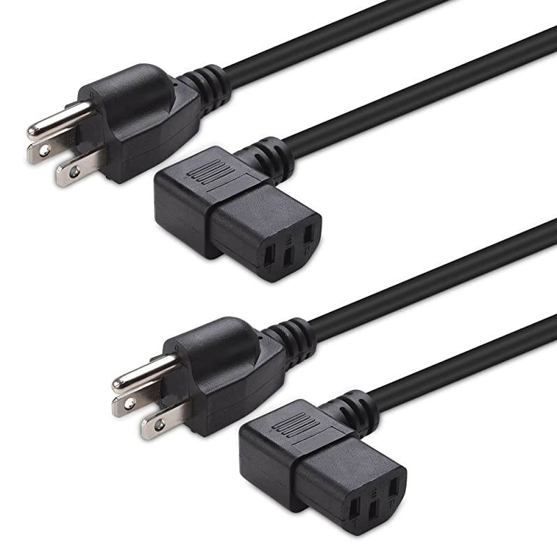 2Pack 16 AWG Right Angle Power Cord Power 15 Feet NEMA 515P to Angled IEC C13