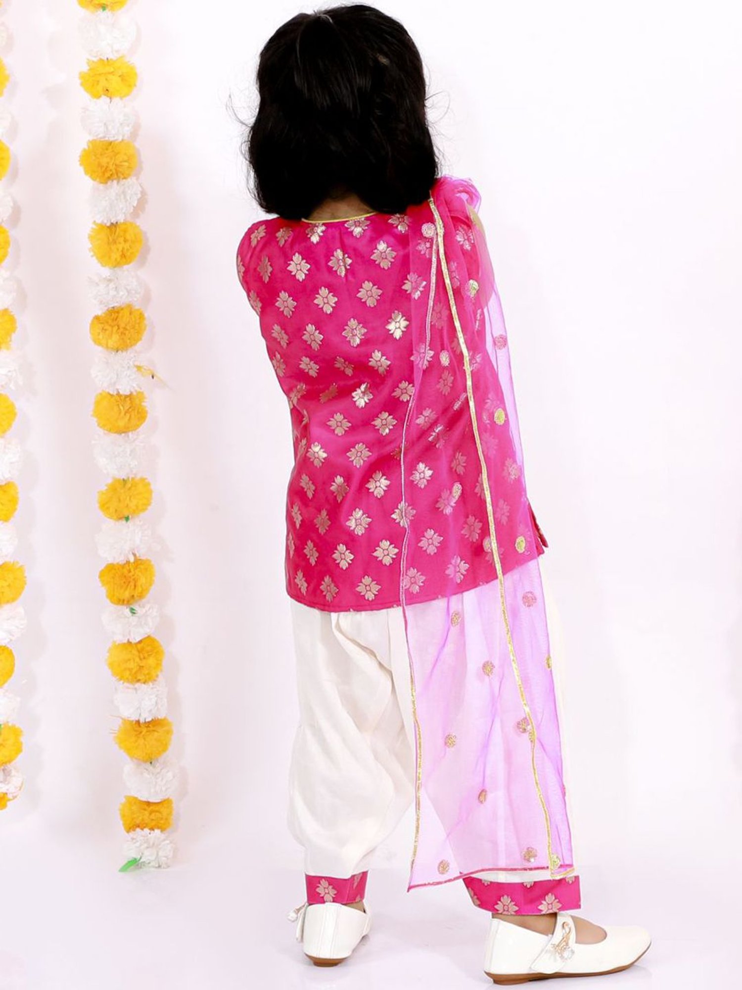 Little Bansi Kids Rani & Cream Embellished Suit Set