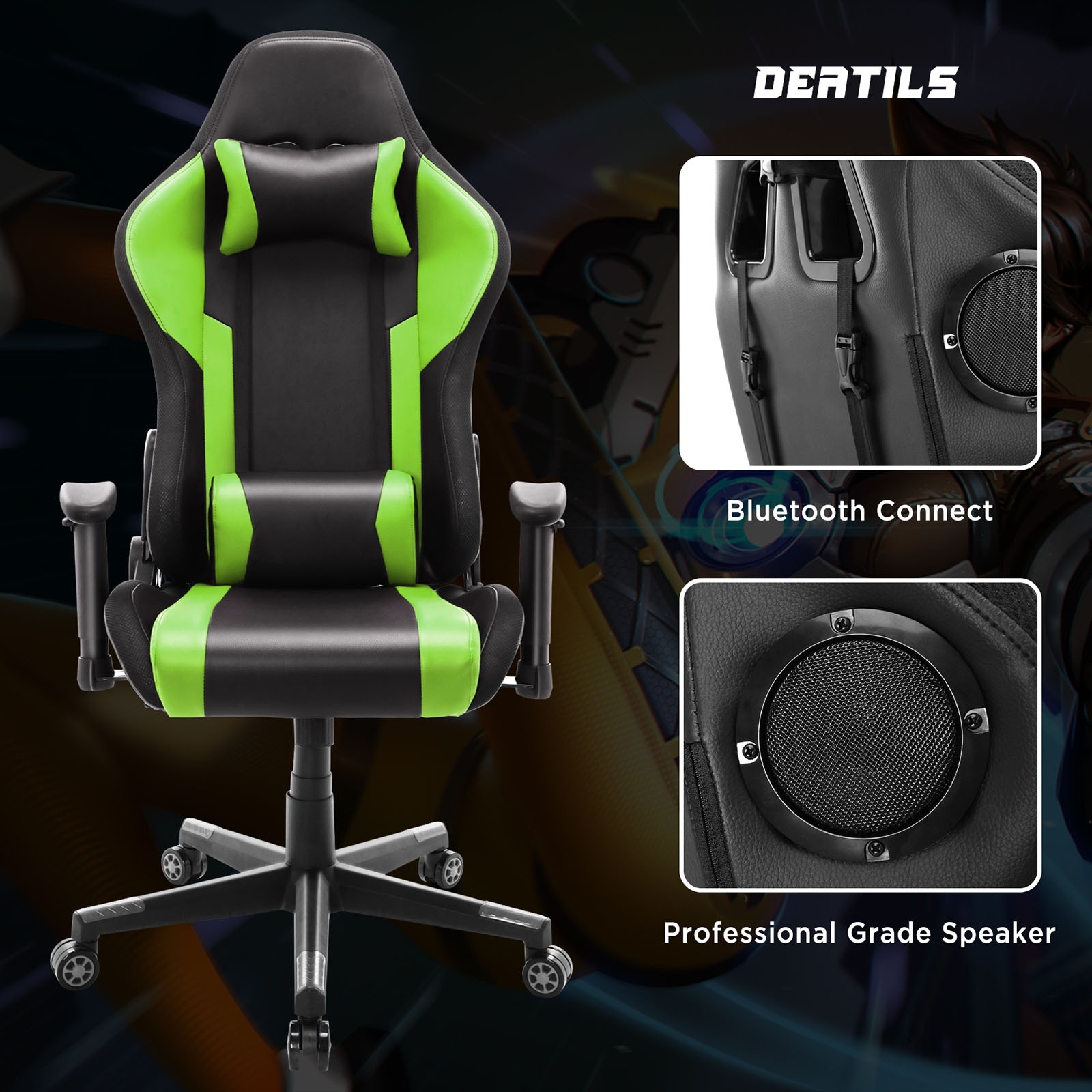 YOUTHUP Gaming Chair with RGB LED Lights, Racing Style Recliner Swivel Video Computer Chair with Bluetooth Speakers, Adjustable Ergonomic High Back, PU Leather with Headrest and Lumbar Support, Pink