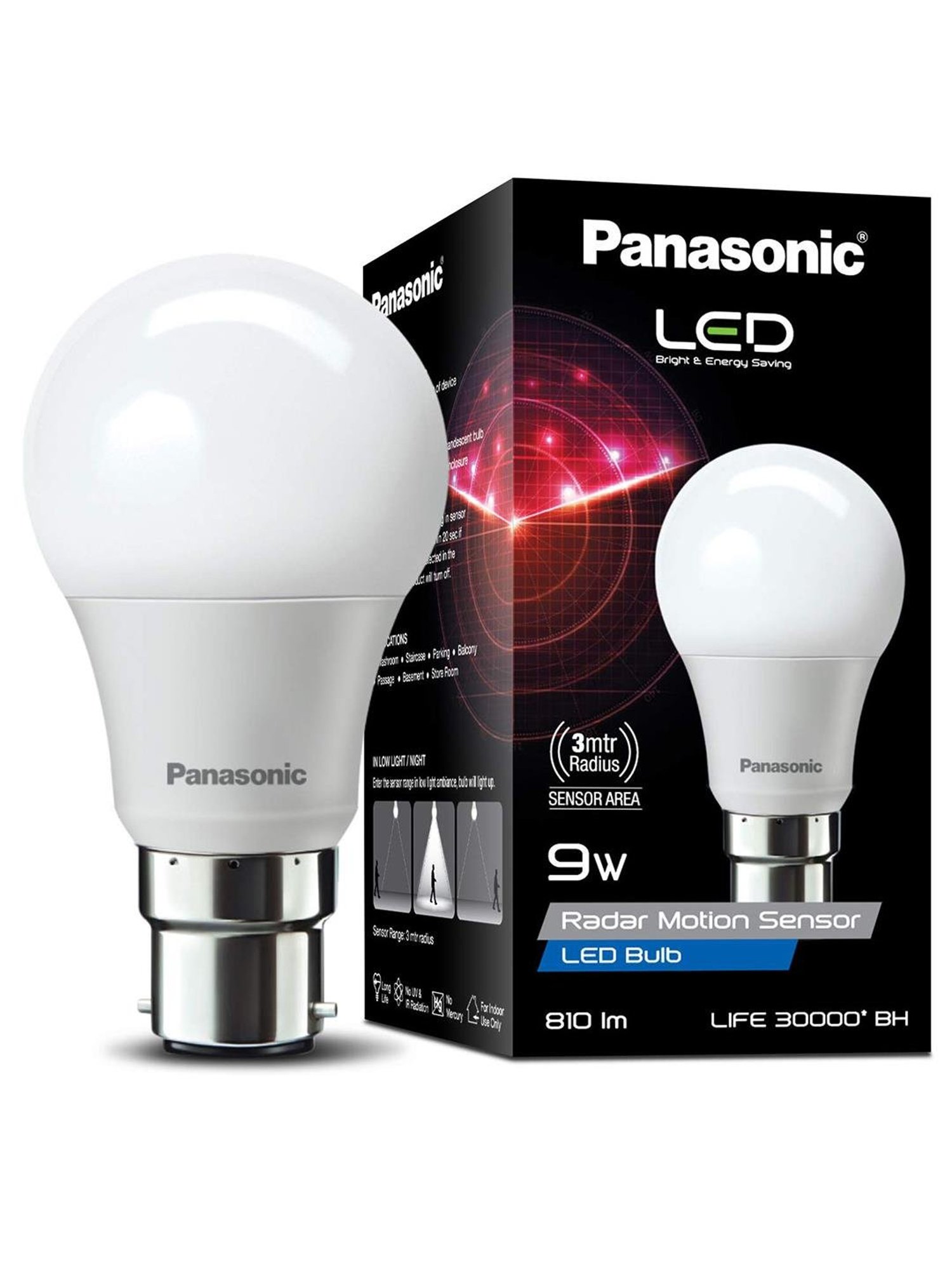 Panasonic B22 PBUM28097 9W Radar Motion Sensor Smart LED Bulb (White)