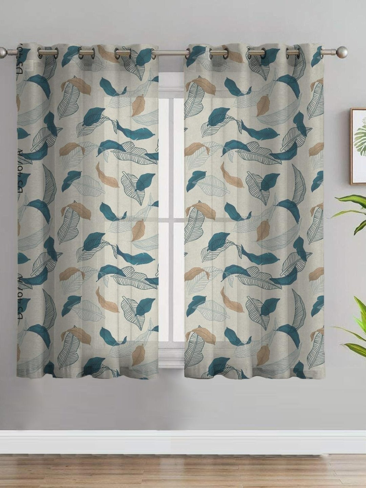 SPACES DRAPE STORY Elegent Floral Teal Green & White Polyester 5 ft Window Curtains - Set of 2