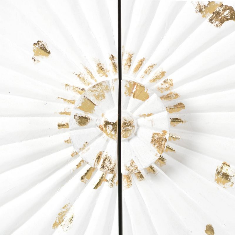 4 Door Wooden Sideboard with Engraved Sunburst Design Front White/Gold - The Urban Port