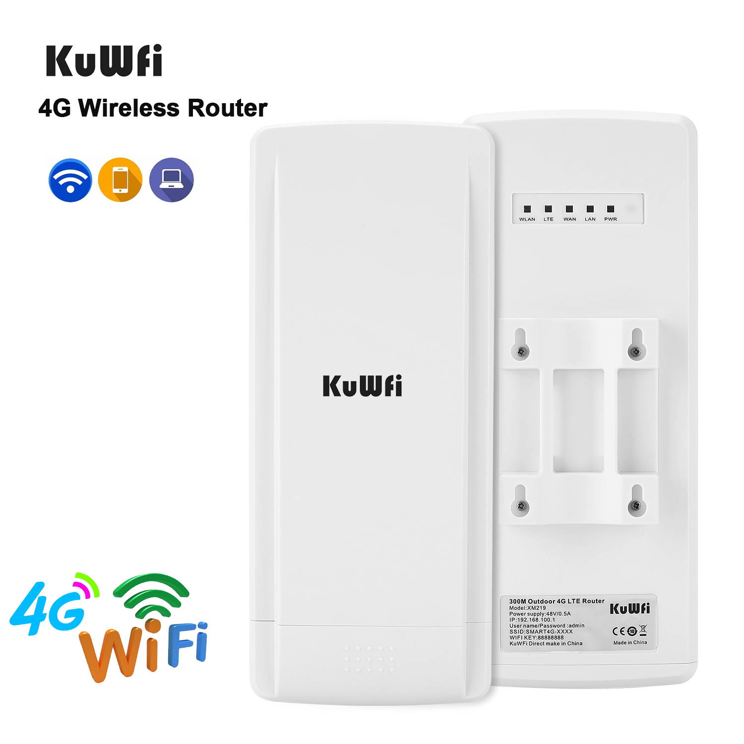 KuWFi Outdoor 4G LTE Router with 48V POE Adapter Outdoor Waterproof 4G LTE CPE Router with Sim Card Slot Gateway/Brigge/Wireless ISP Mode Support B2/B4/B5/B12/B17 Network Band AT&T/T Mobile