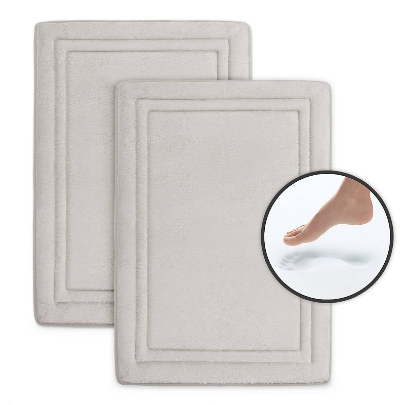2pc Quick Drying Memory Foam Framed Bath Mat with GripTex Skid-Resistant Base Light Gray - Microdry
