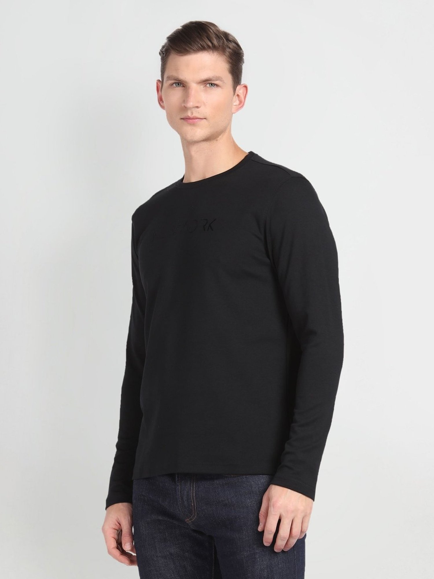 Arrow Newyork Black Cotton Regular Fit Printed T-Shirt