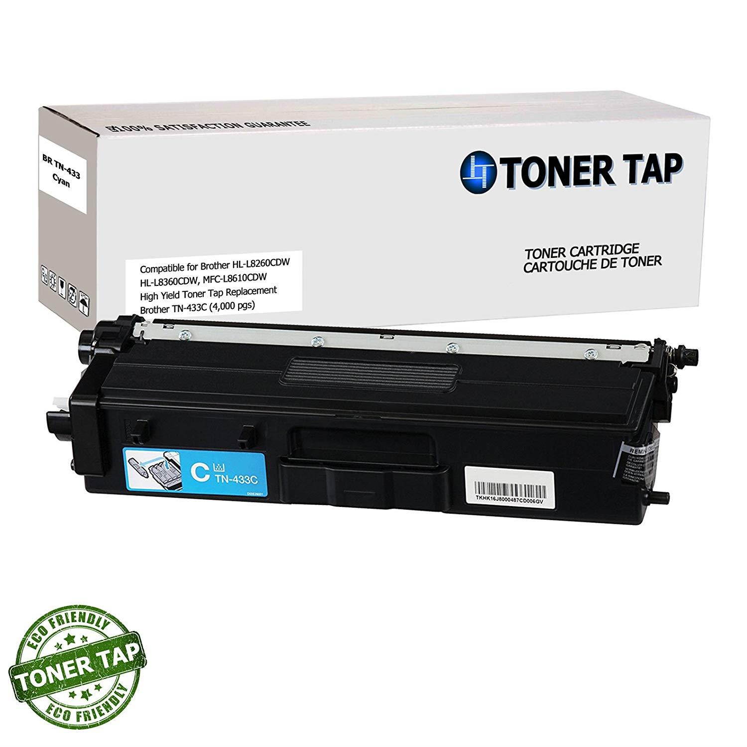Toner Tap Brother TN-433BK, TN-433C, TN-433M, TN-433Y Compatible Toner for Brother HL-L8260CDW, HL-L8360CDW, HL-L8360CDWT, MFC-L8610CDW, MFC-L8900CDW (4 Pack, 1-Black, 1-Cyan, 1-Magenta, 1-Yellow)