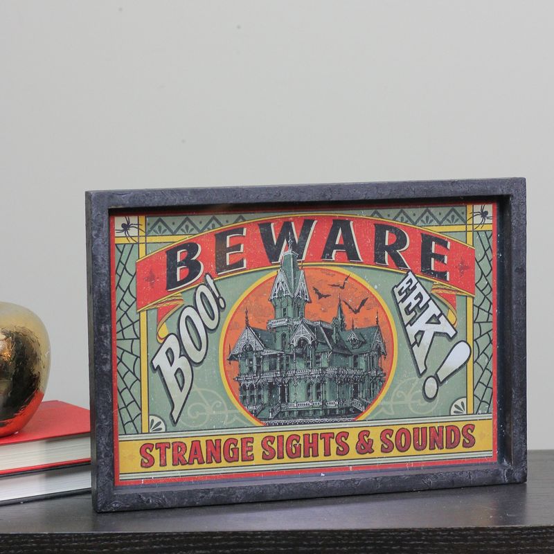 Raz Imports 16" Halloween Stamped "Beware" Metal Wall Art - Orange/Green